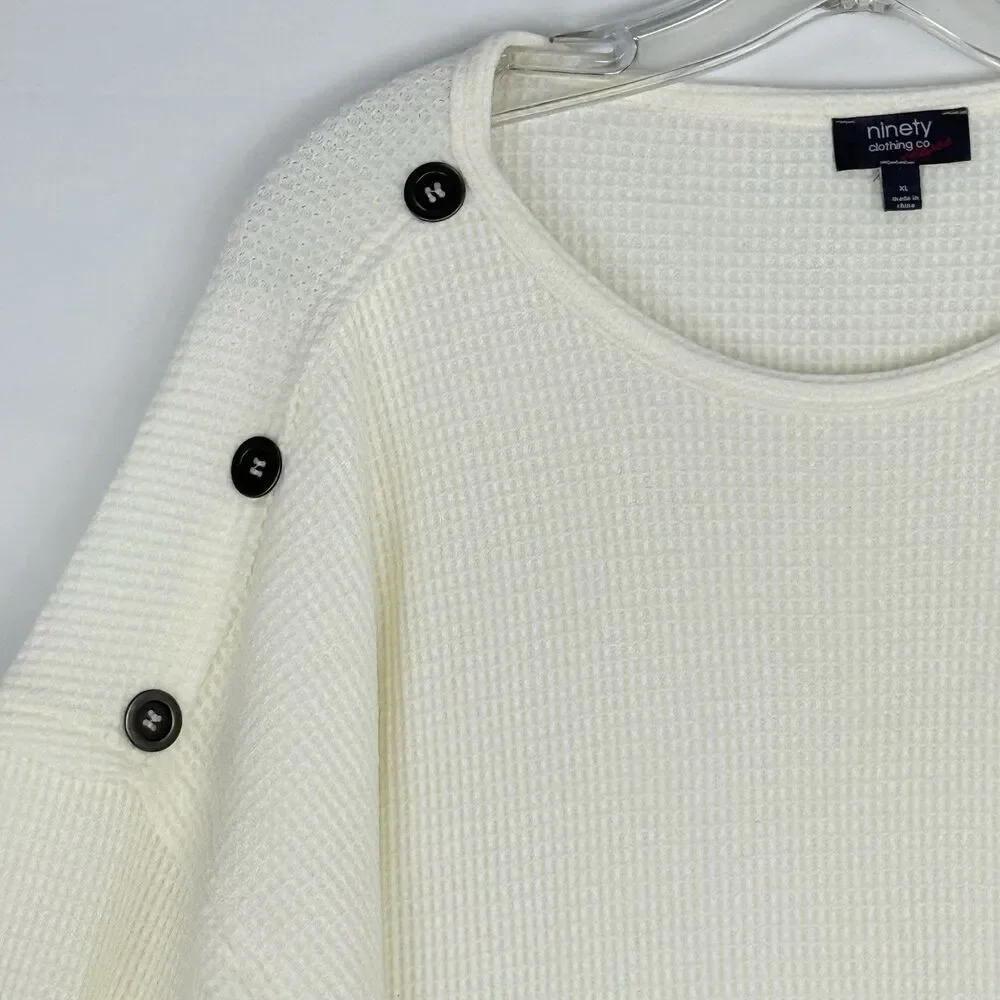 Ninety Clothing Co XL Ivory Knit Sweater Relaxed With Button Accents